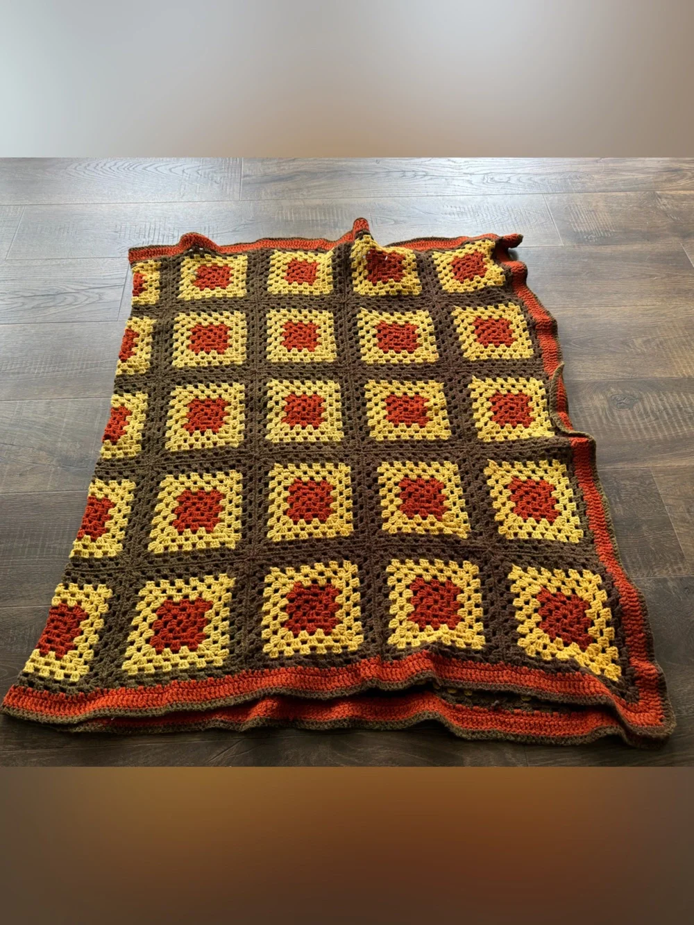 Crochet Afghan Vintage Handmade Granny Square Throw Blanket